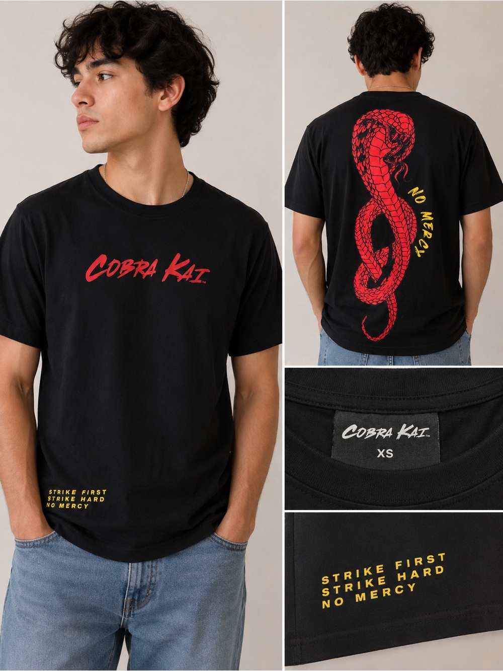 Cobra Kai Black Short-Sleeve Tee with Red Snake Graphic